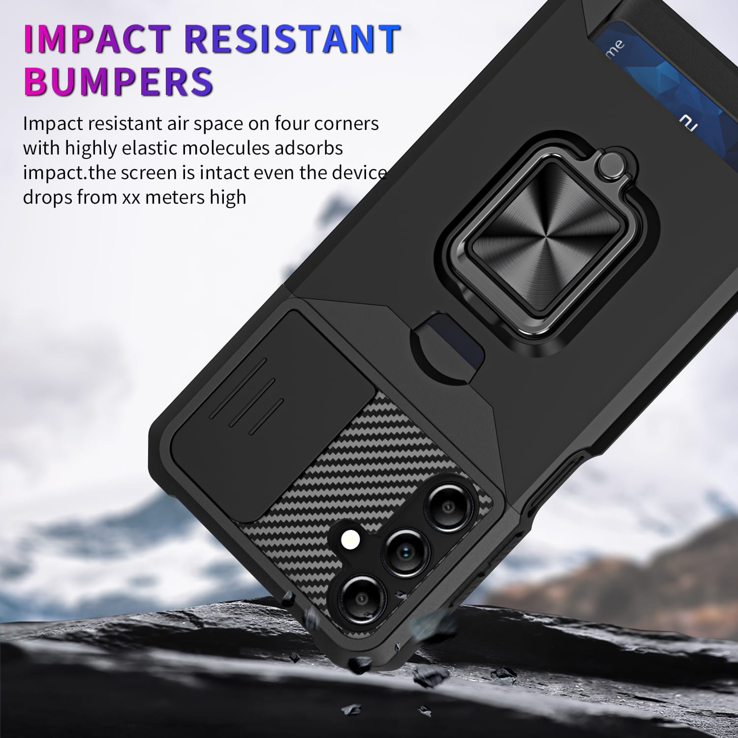 iPhone 8 Ring Case with Slide Camera Cover & Card Holder Slot